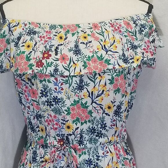 Style & Co PM Petite Dress Maxi Crinkle Floral On/off Shoulder Cottagecore BOHO - Picture 3 of 10
